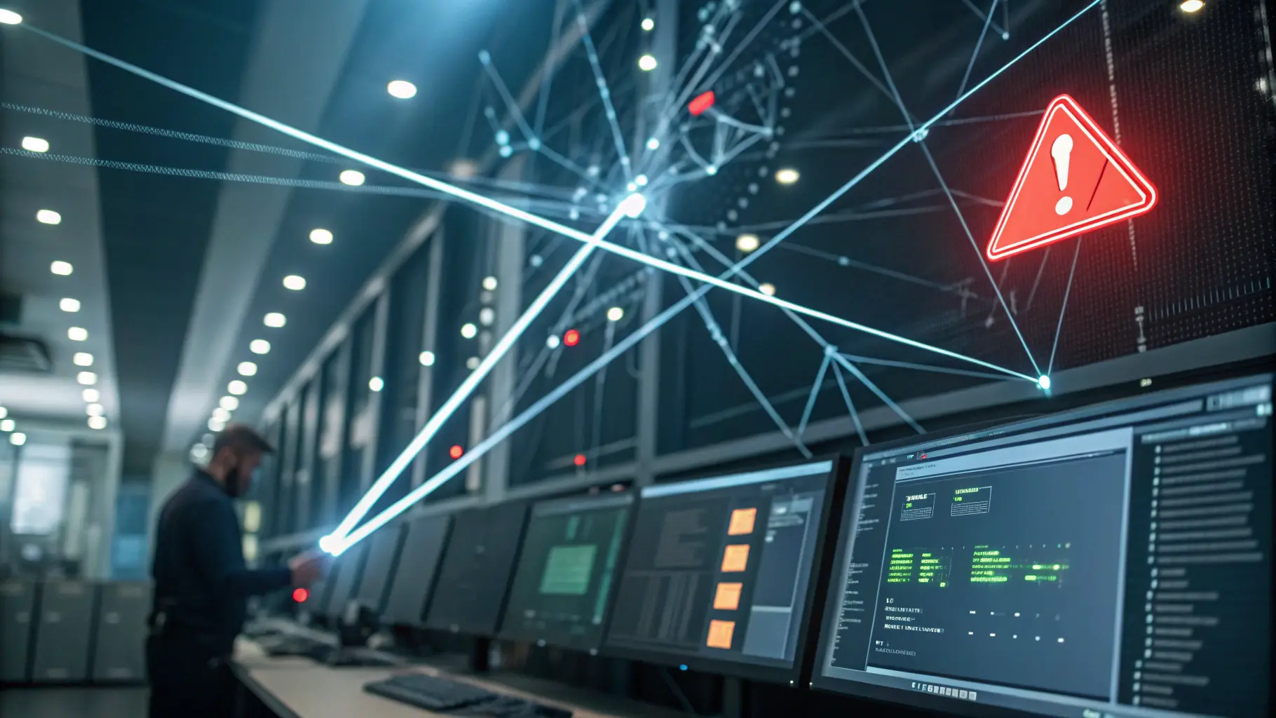 도청 탐지가 가능한 양자키분배(QKD)를 시각화한 미래형 보안 그림