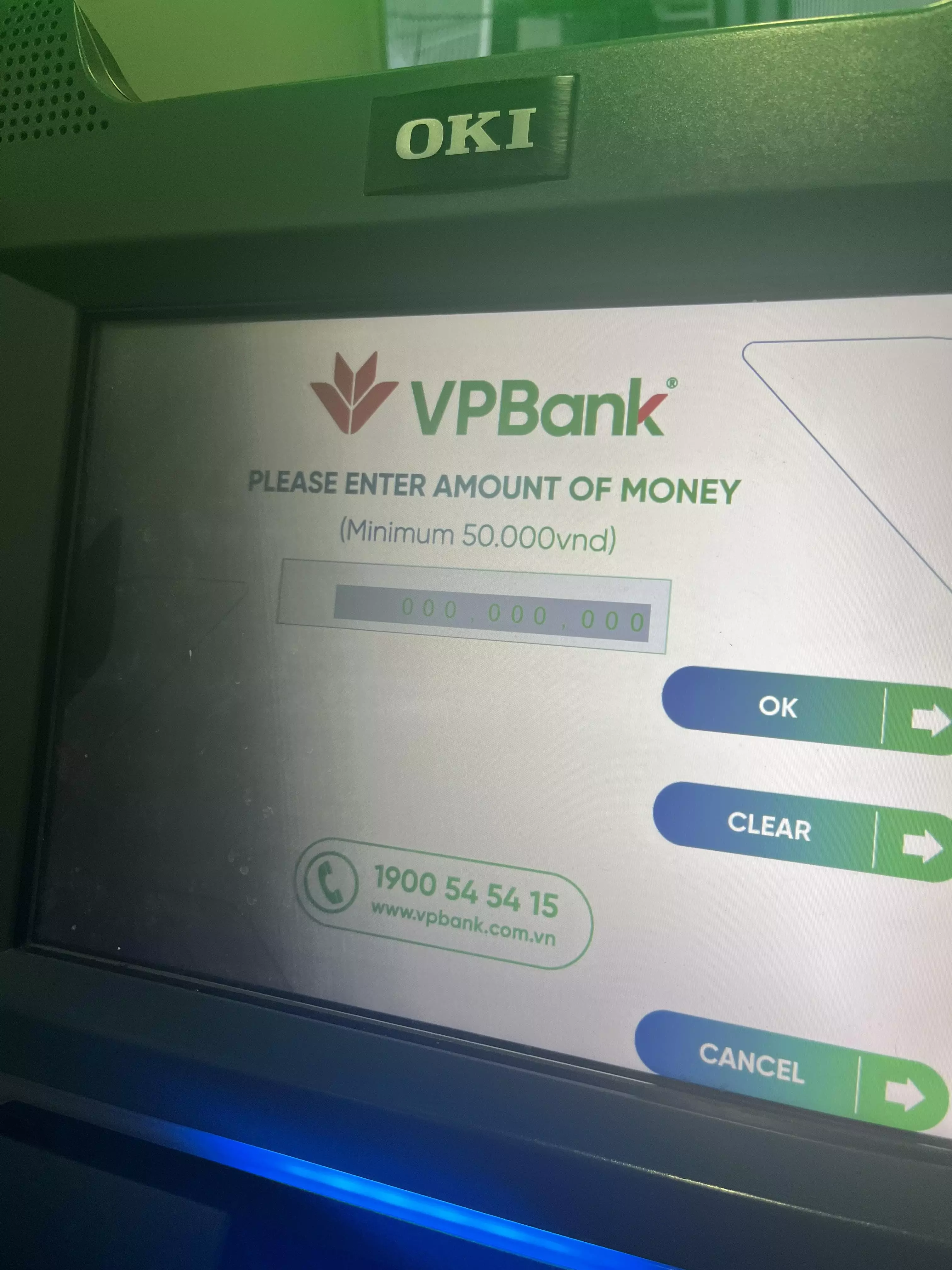 VPBank ATM 인출 금액 입력 화면