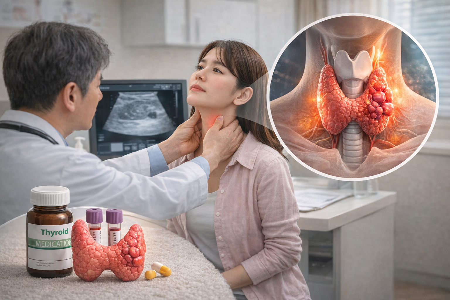 의사가 갑상선 관련 진료 모습