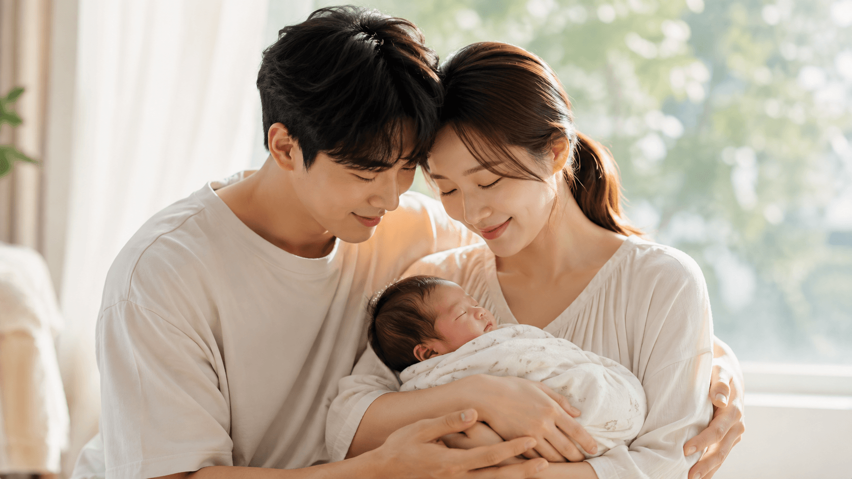 신생아를 안고 있는 부모