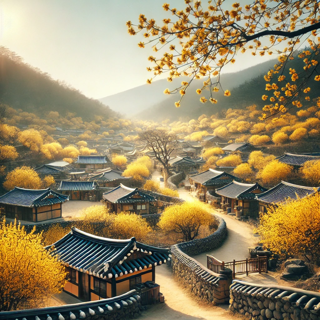 구례 산수유 마을의 봄 풍경을 담은 이미지 사진