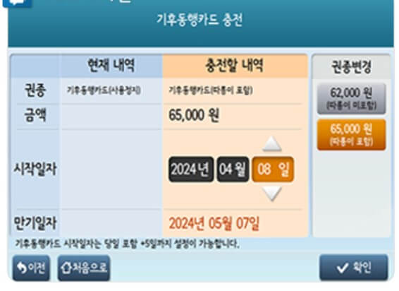 권종 및 시작일자 선택(출처: 서울특별시)