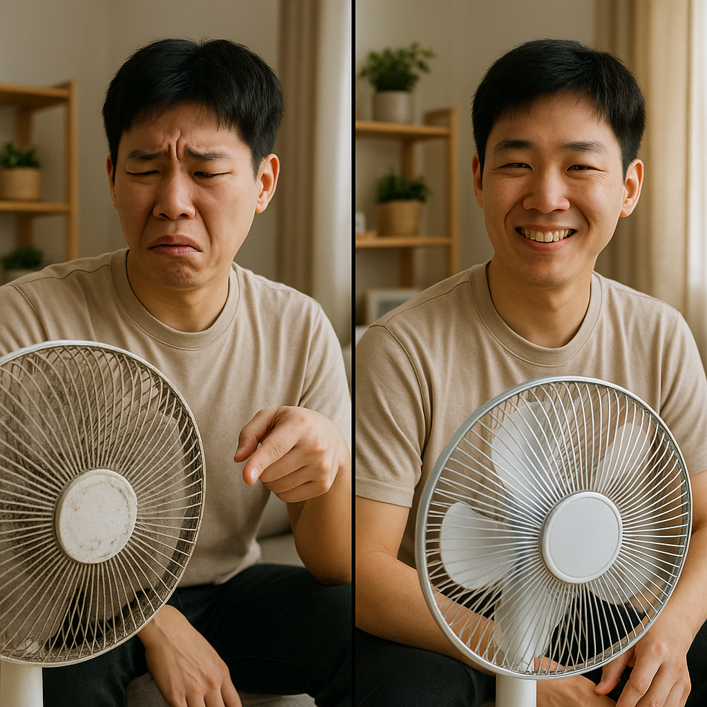선풍기 청소 전후 사진