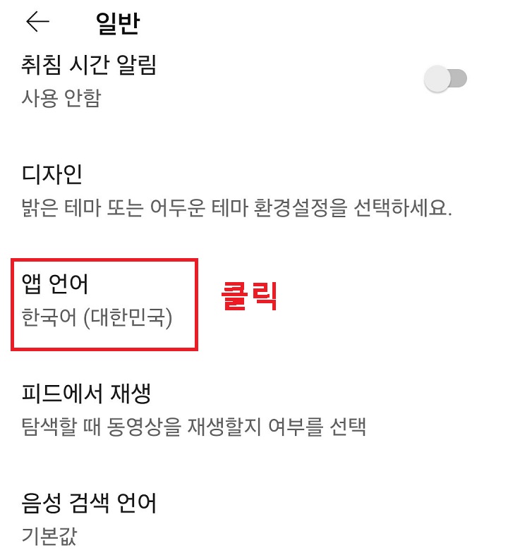 앱언어 메뉴 클릭함