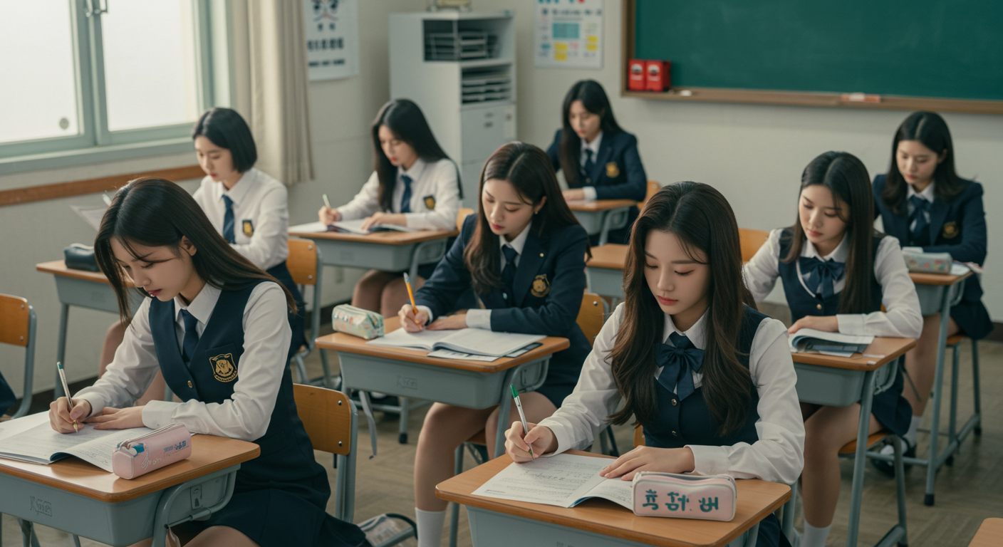 공부하는 여고생들