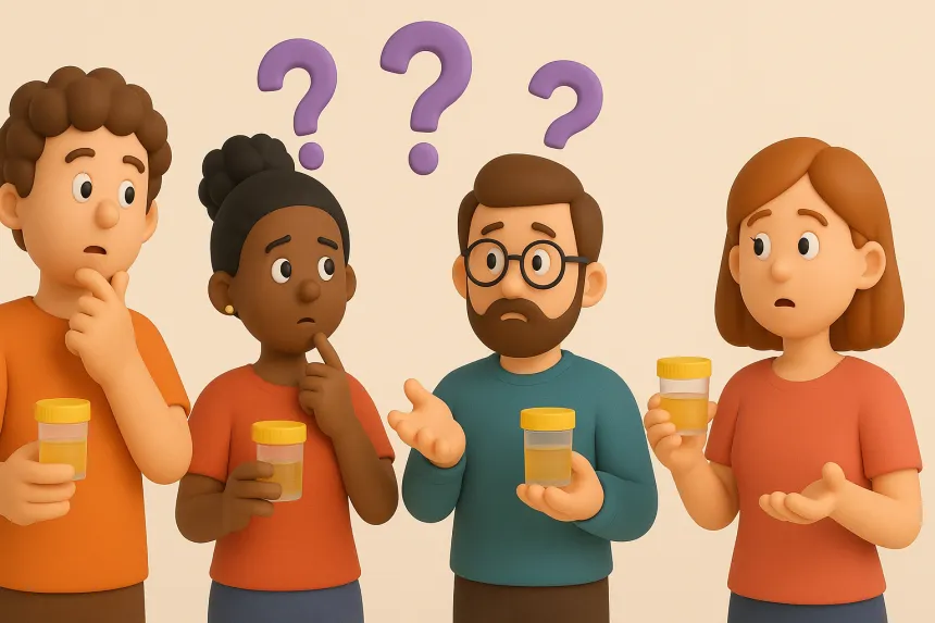 소변 색깔 비교하는 모습