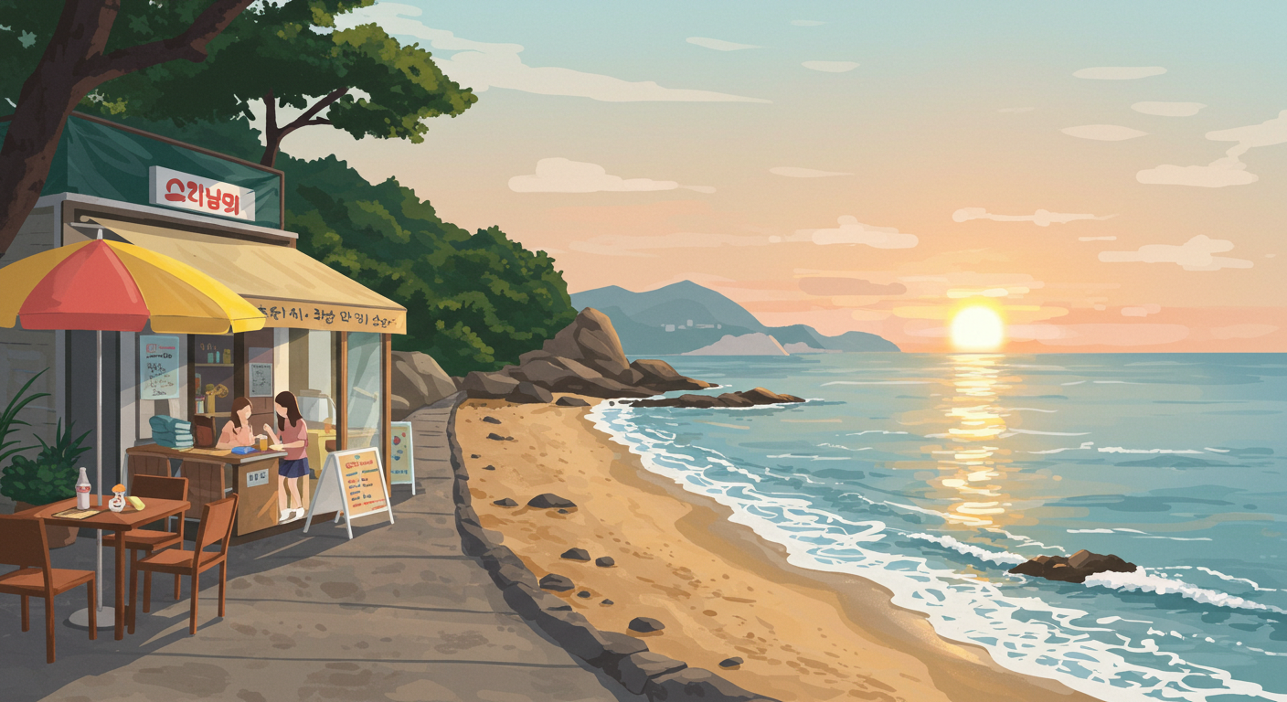 부산 숨은 해수욕장 여행, 조용한 바다와 노을 풍경