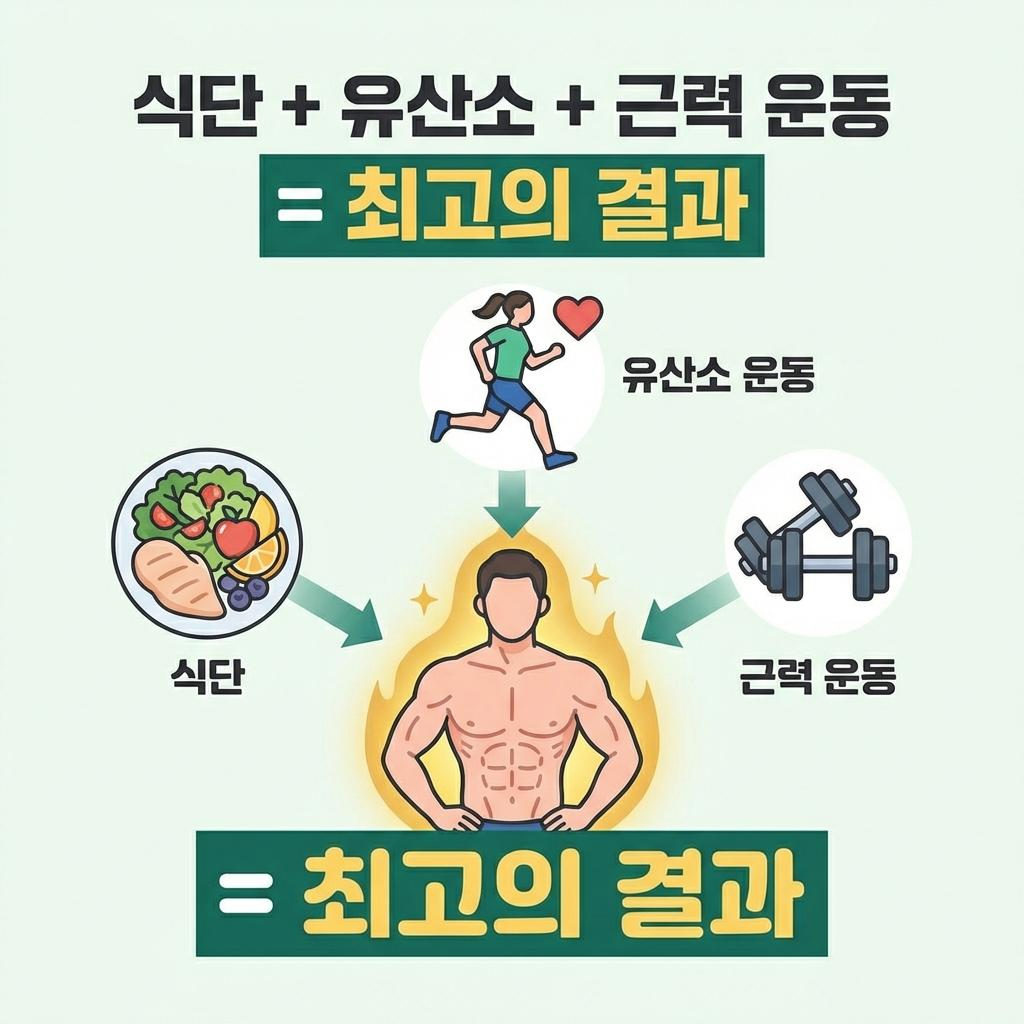 식단+유산소+근력운동=최고의결과