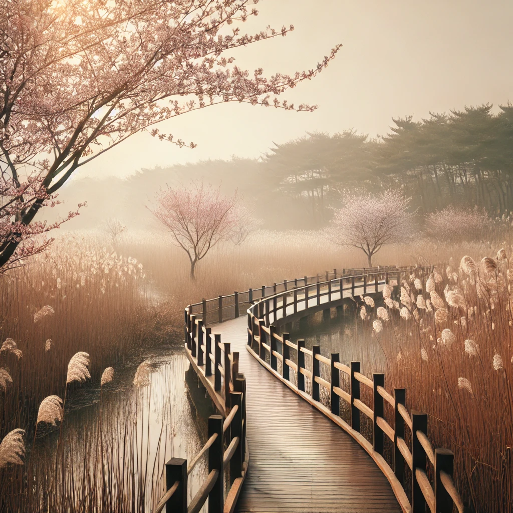 용인 길업습지의 봄 아침 감성을 표현