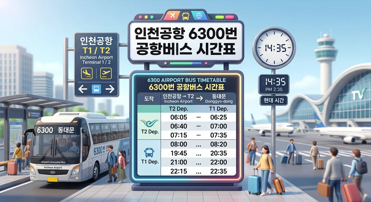 인천공항 6300번 공항버스 시간표와 요금 (수서&middot;가락&middot;강일 방면)