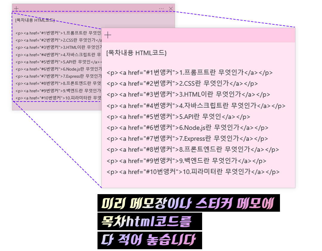 메모장에 쓴 내부목차 제목