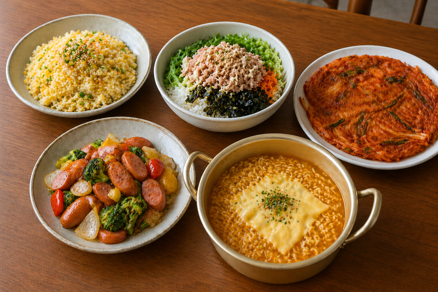 계란볶음밥, 참치마요덮밥, 김치전, 소시지야채볶음, 초간단 레시피집밥