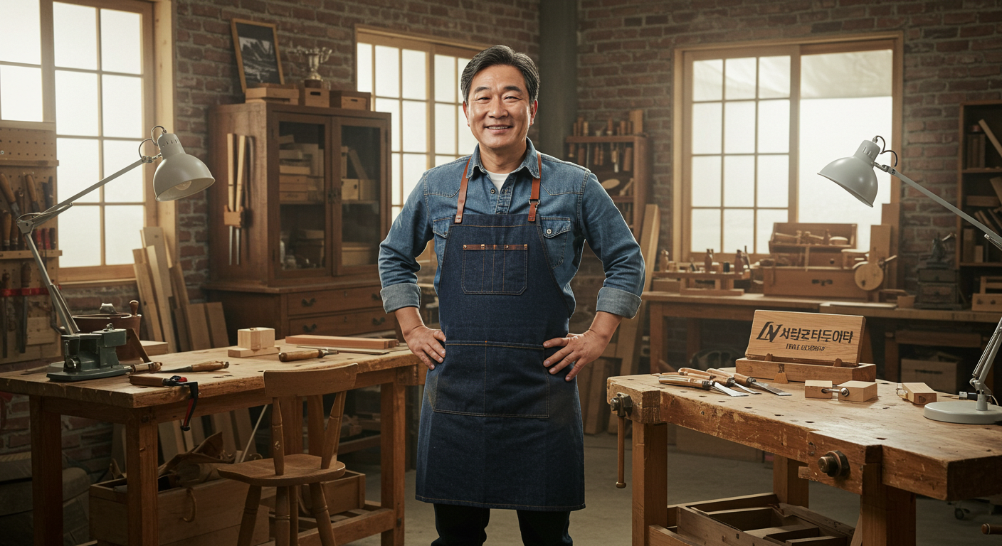 작업장에서 자신감 있는 표정의 남성