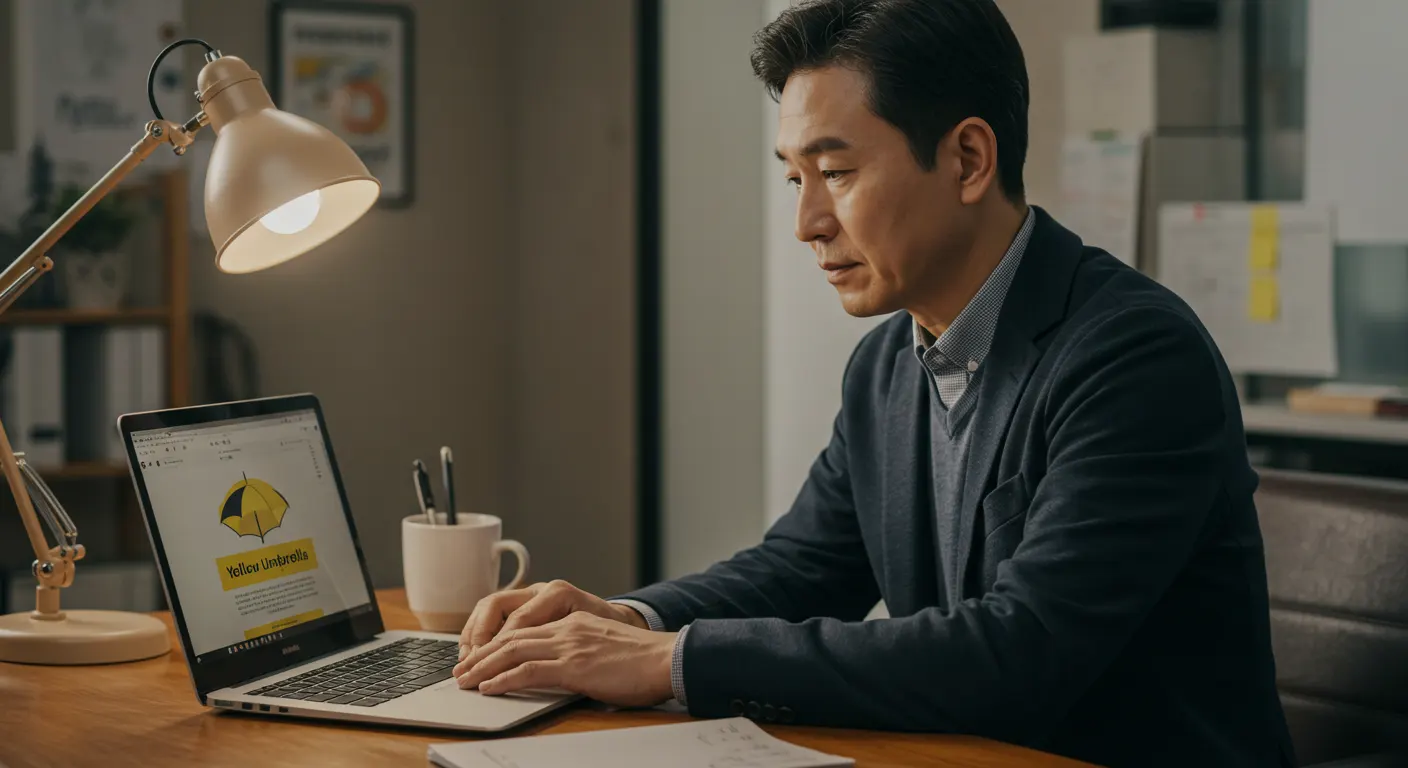 노란우산 홈페이지를 보는 소상공인 모습