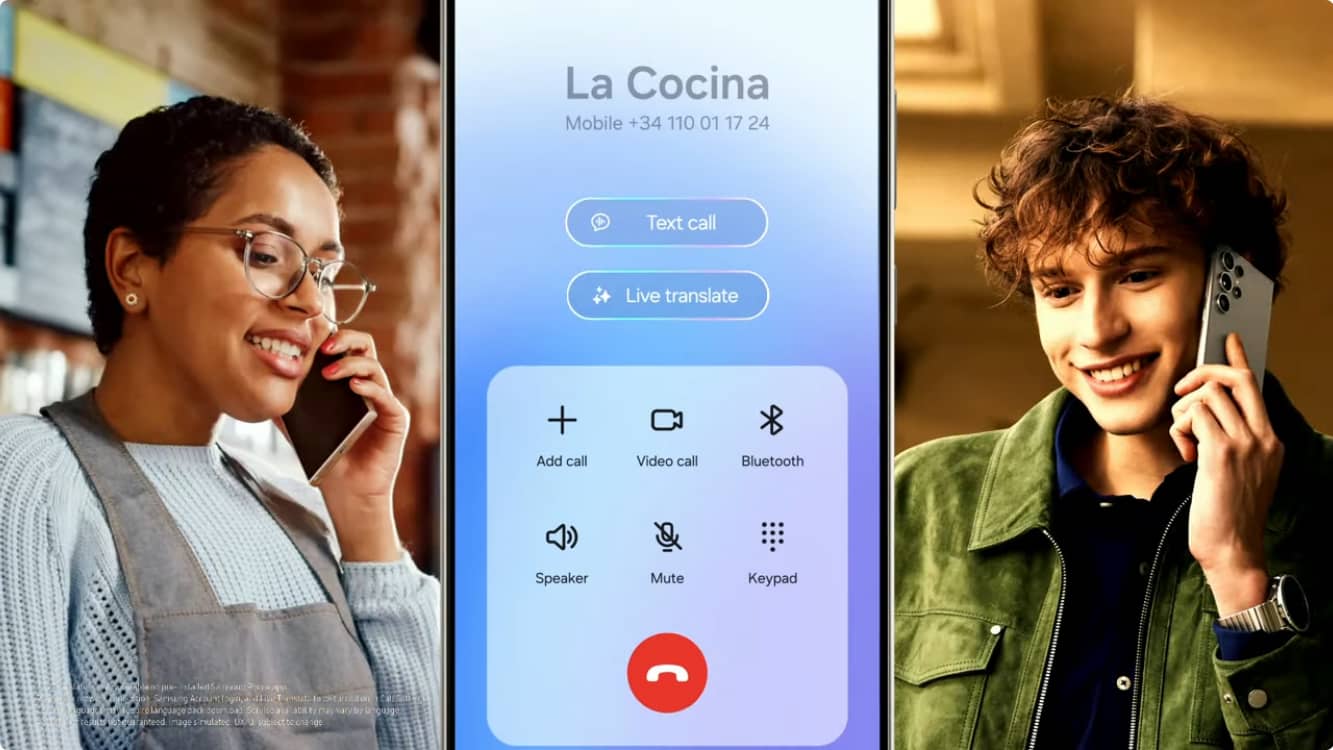 갤럭시 언팩 2024 행사에서 실시간 통역 기능을 소개하는 화면 입니다.