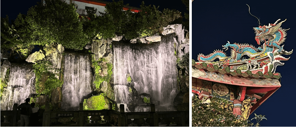 용산사-폭포-및-조각상