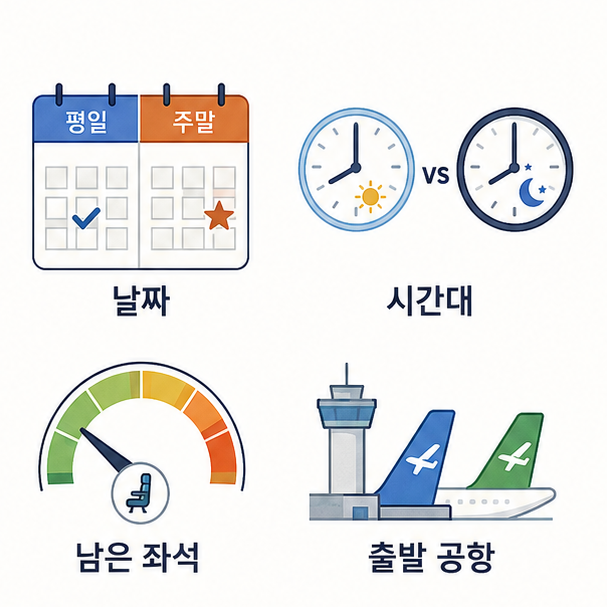 날짜, 시간대, 남은 좌석, 출발 공항에 따라 달라지는 제주 항공권 가격