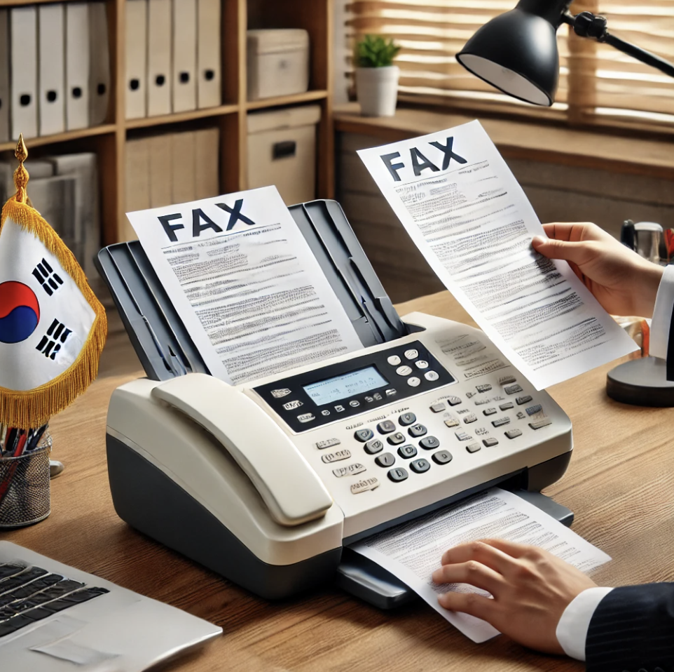 신청 서류를 팩스로 전송 중 