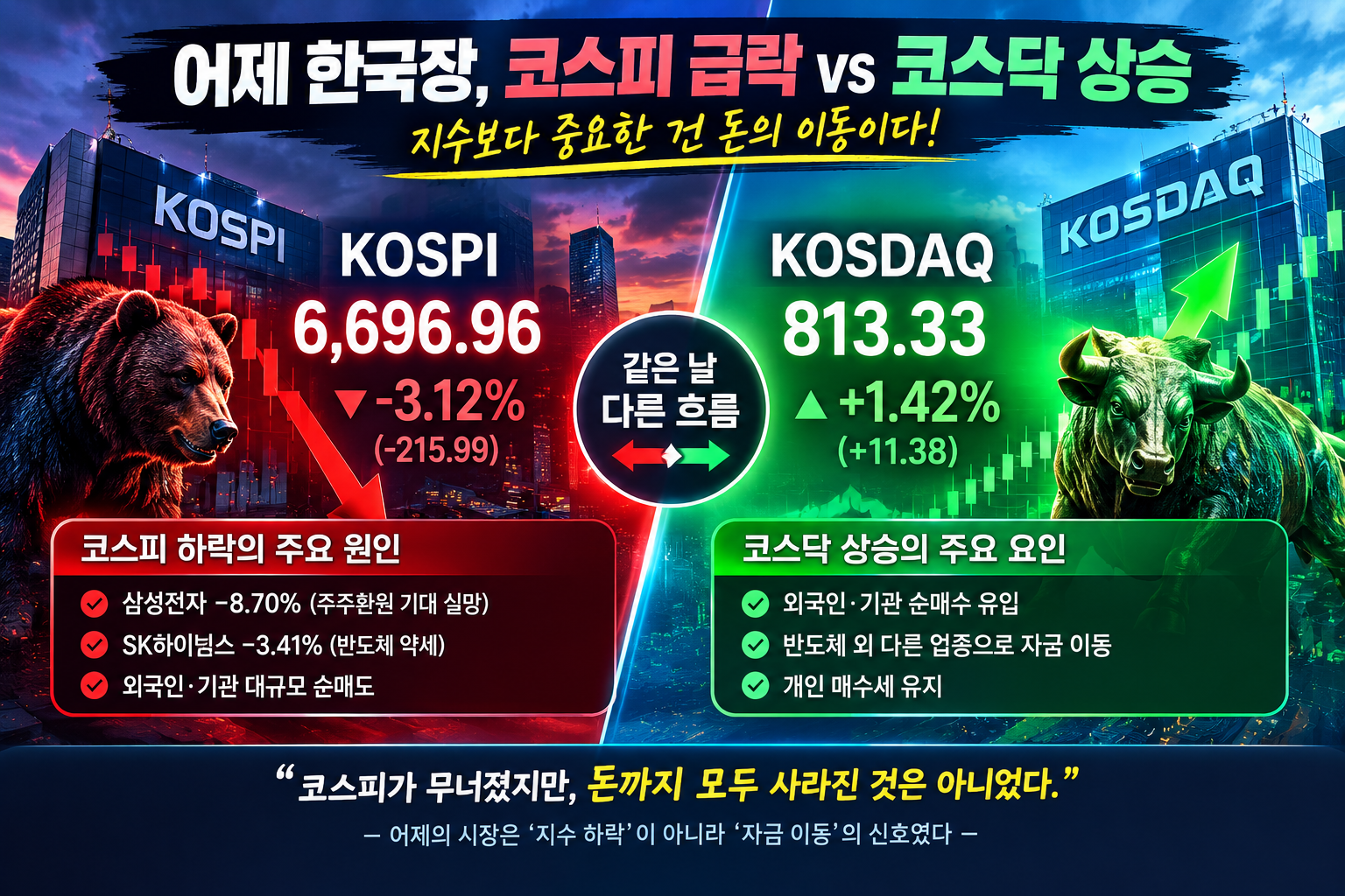 어제 한국장 코스피 급락, 코스닥 상승