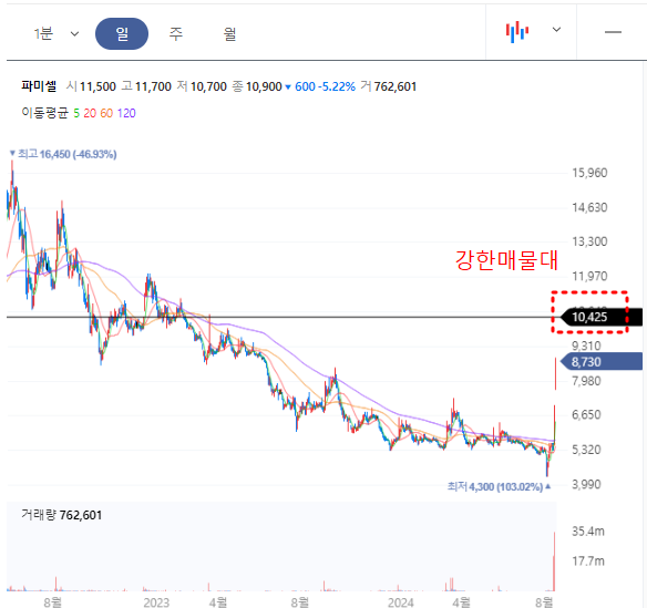 파미셀 일봉차트