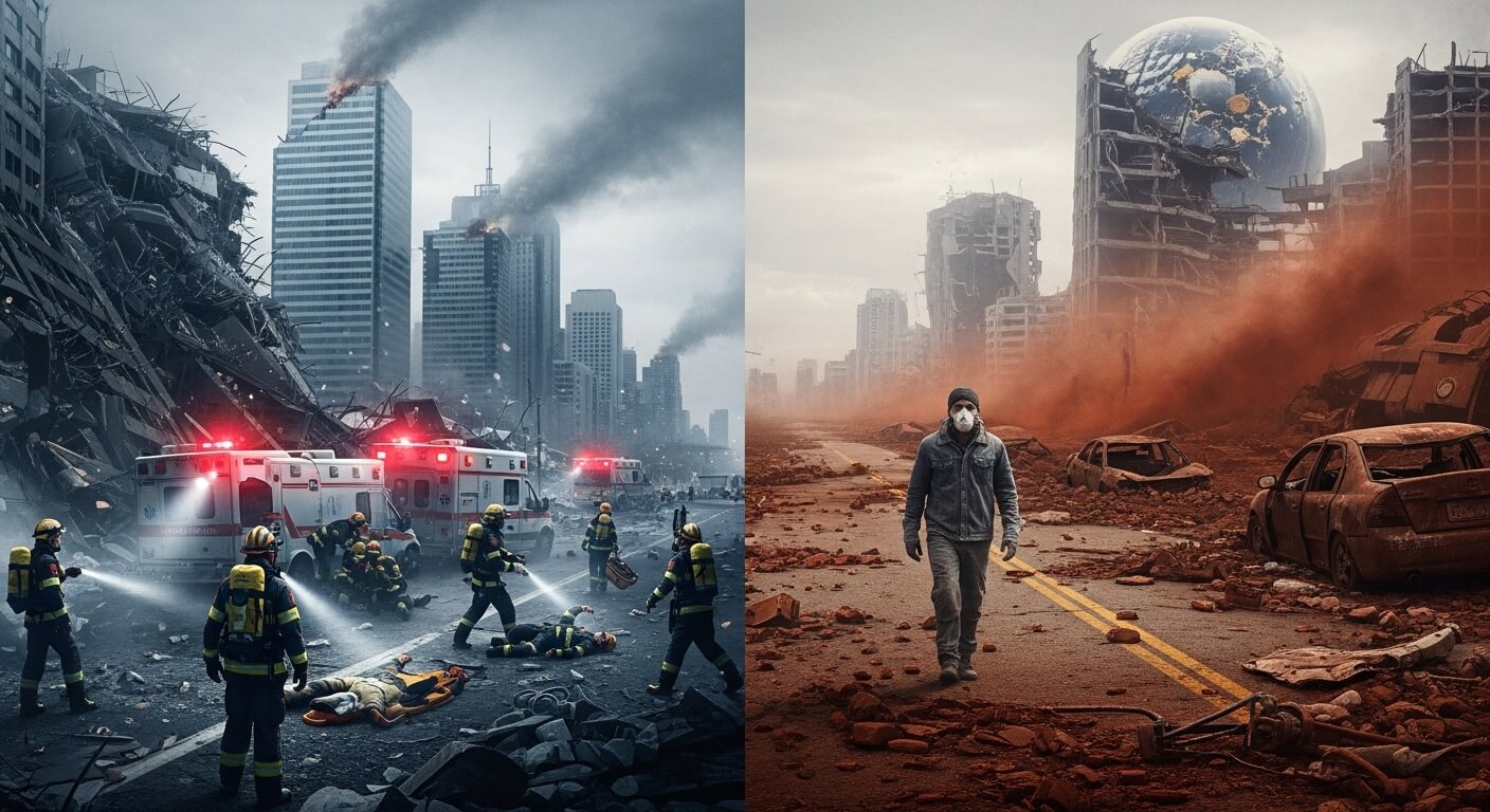 재난소설 vs 아포칼립스소설, 규모, 전개, 인간상 관련 사진