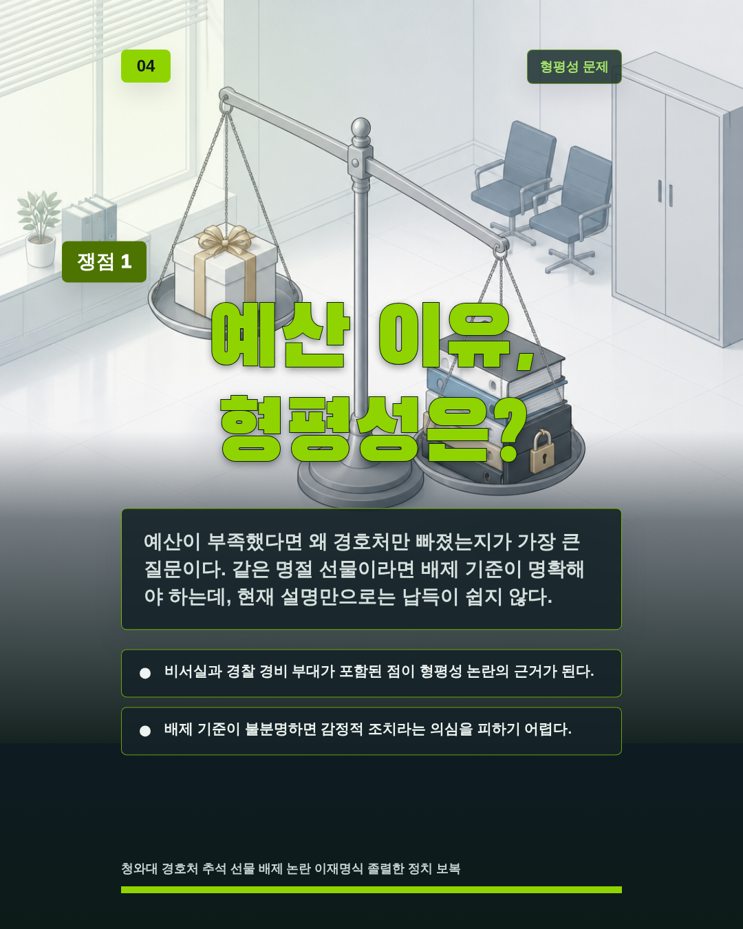 예산 이유, 형평성은?