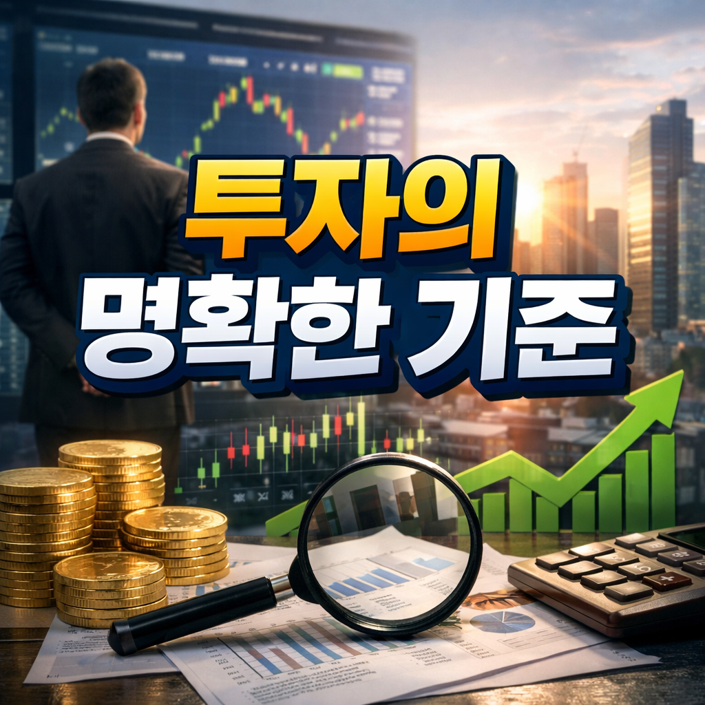 투자 기준과 시장 분석을 상징하는 차트와 재무 자료 이미지