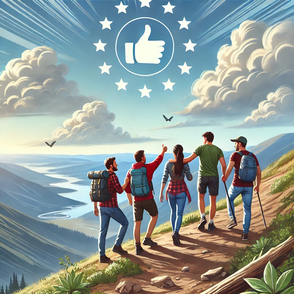 산길을 오르며 서로 응원하는 친구들