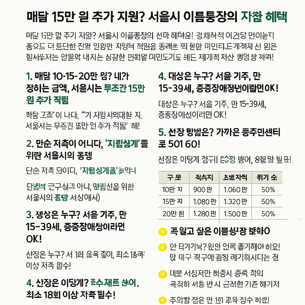 서울시 중증장애청년에게 15만원 더! '이룸통장'으로 자립의 첫 걸음을