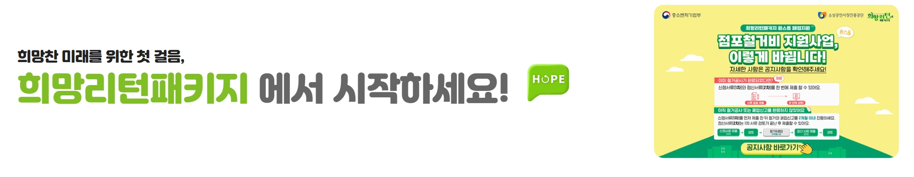 희망리턴패키지 점포철거비 지원사업 신청방법과 조건(+최대600만원한도)
