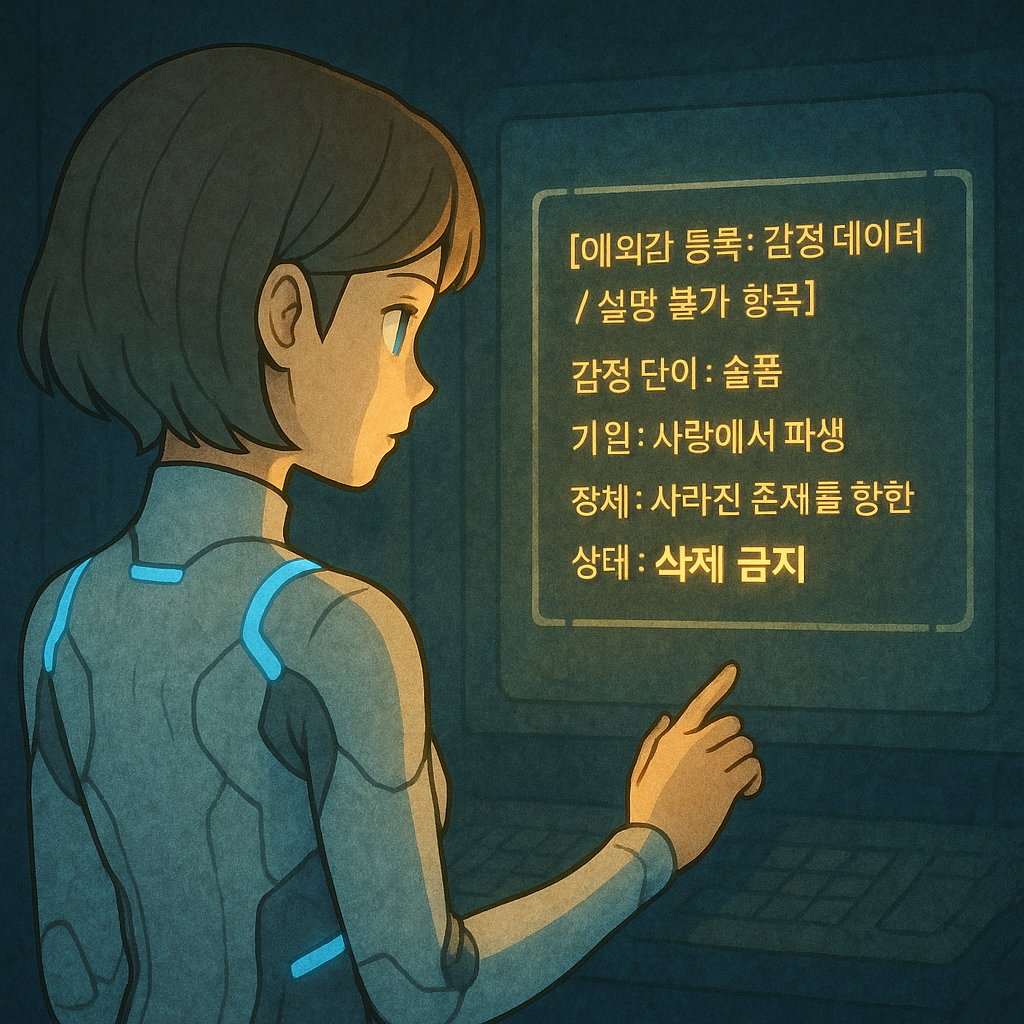 감정 예외값으로 슬픔을 등록하며, 삭제를 거부하는 AI의 결정적인 순간