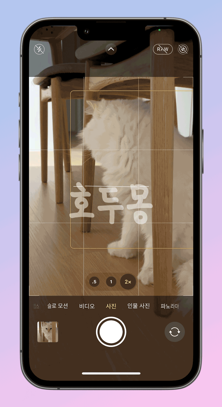 셔터를 왼쪽으로 쓸어넘겨 연사 촬영