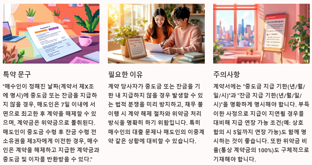 중도금 및 잔금 지급 기한 미준수시 계약 해제 특약