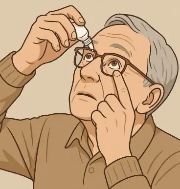 노안치료제를 넣는 노인