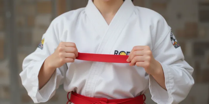 빨간띠 묶는 연습하는 소녀