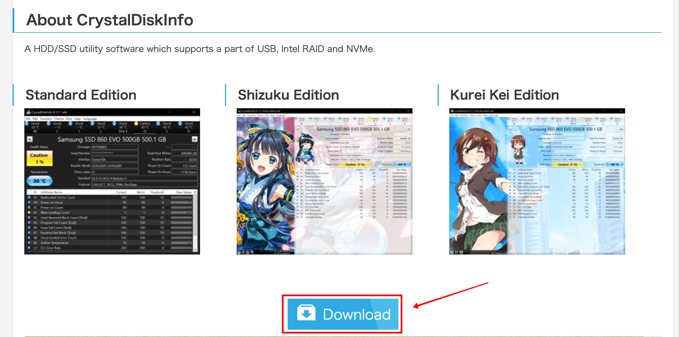 Crystaldiskinfo-다운로드-화면