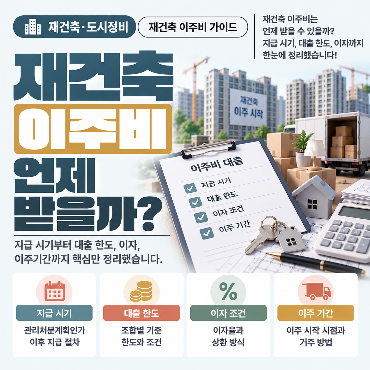 재건축 아파트 단지 이주 시작을 앞두고 이주비 지급 시점을 따져보는 모습