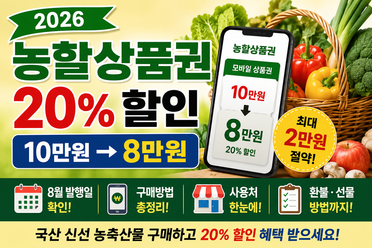2026 농할상품권 20% 할인 구매방법 10만원을 8만원에 구매하는 8월 발행일과 사용처 안내