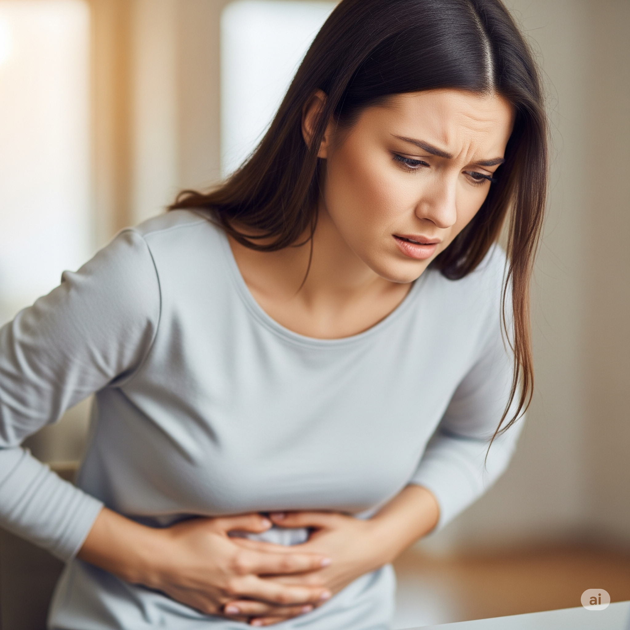 복통을 느끼는 사진