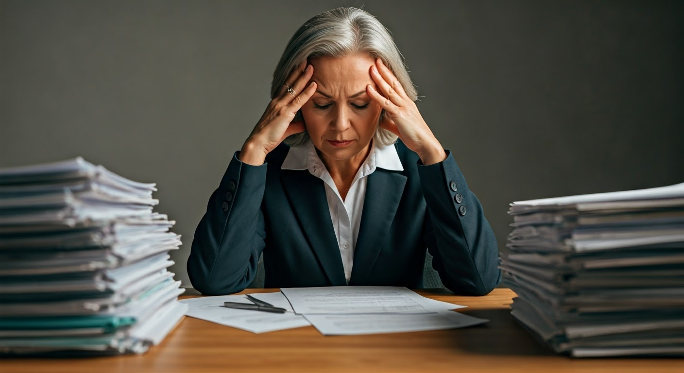 스트레스를 받고 머리를 감싸며 피로해하는 직장인 모습