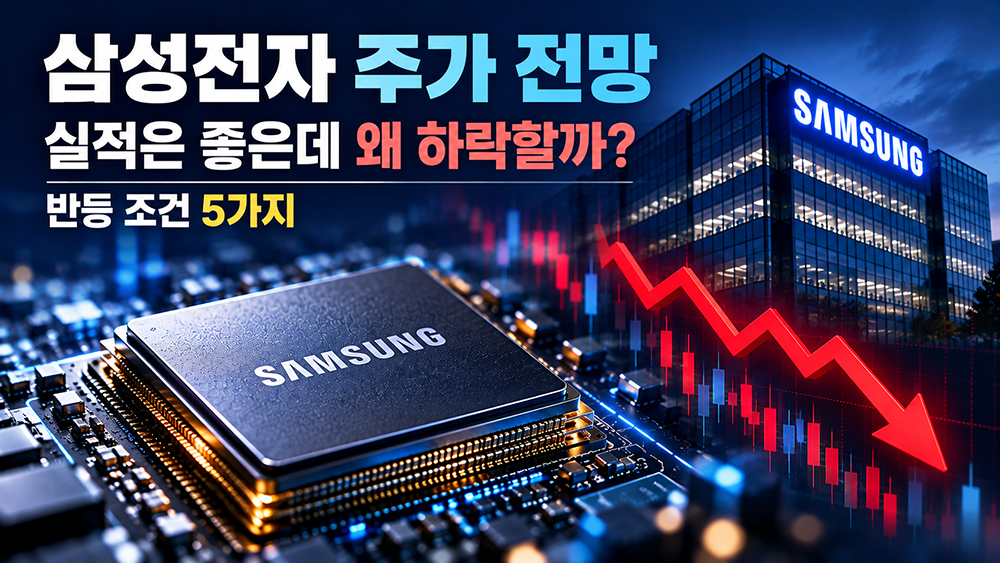 삼성전자 주가 전망, 반도체 실적 호조에도 하락하는 주가와 반등 가능성을 표현한 이미지