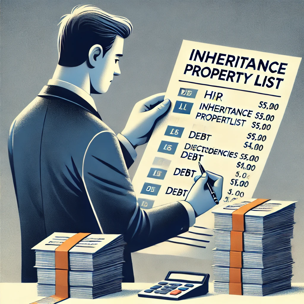 상속인이 재산목록과 채권목록을 살펴보는 모습