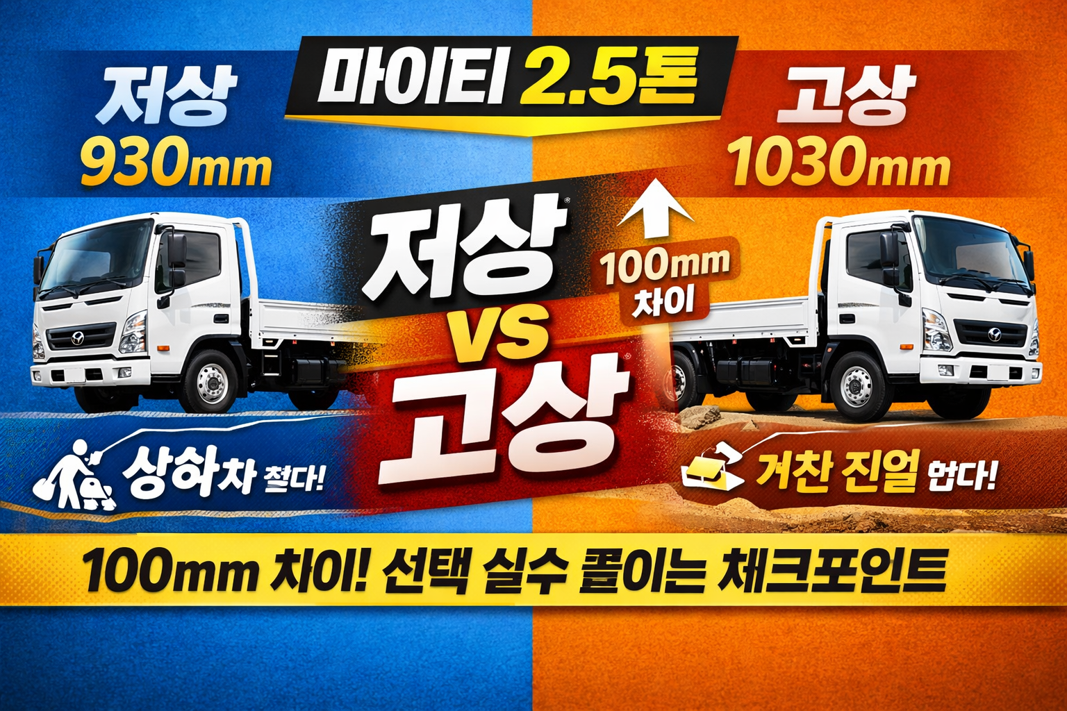 현대 상용차 2.5톤 마이티 제원 고상과 저상의 차이점 바로 알기위한 이미지