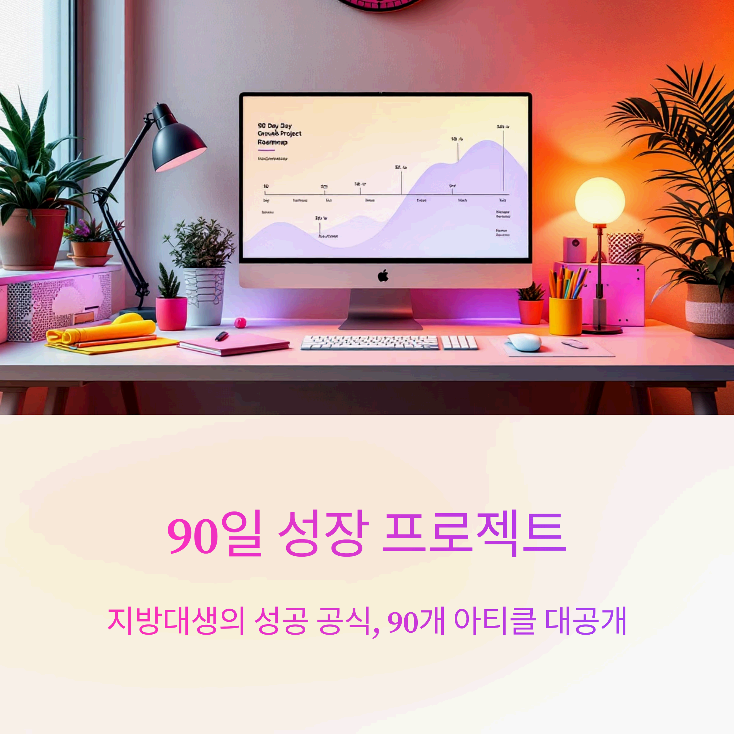 office desk with a large 90-day growth project