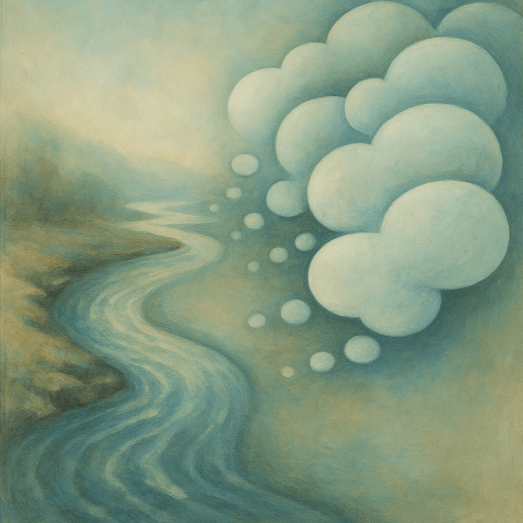 alt: 강물처럼 흐르는 사유의 이미지를 상징적으로 표현한 그림