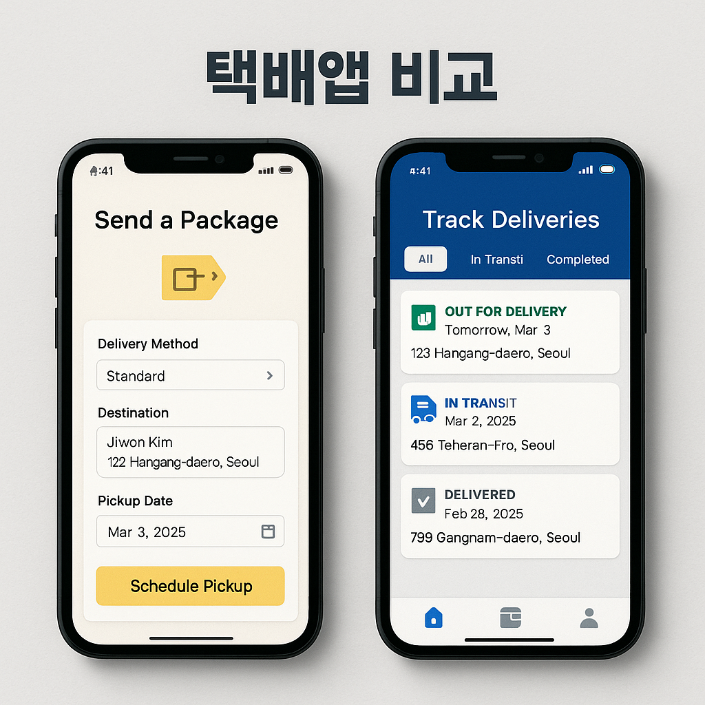 택배앱 비교, 앱 화면 UI, 모바일 배송, 2025 택배 서비스