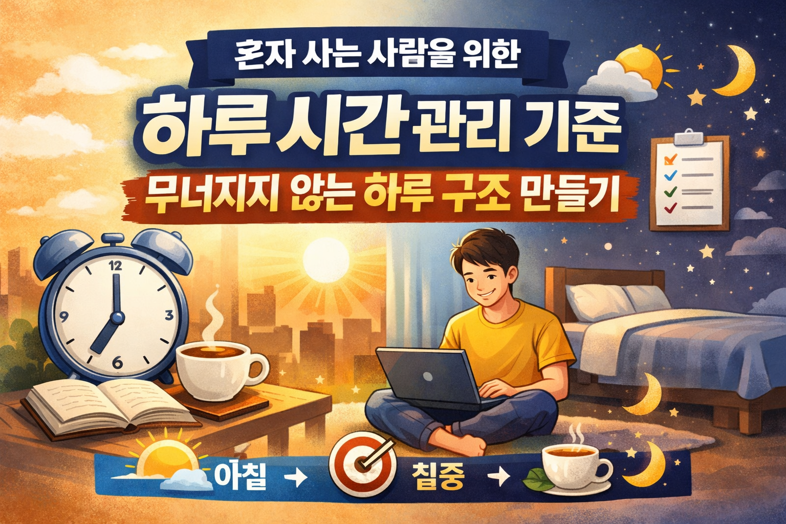 혼자 사는 사람을 위한 하루 시간 관리 기준 – 무너지지 않는 하루 구조 만들기