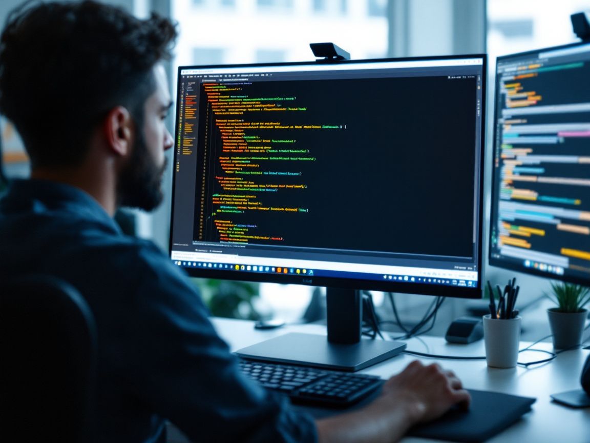 A man is working on the computer.