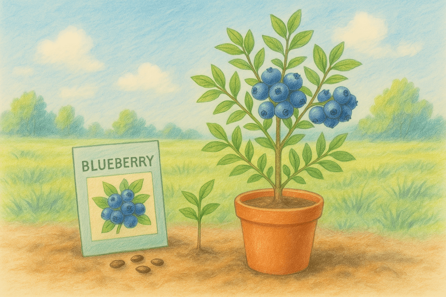 블루베리 묘목과 씨앗 그림