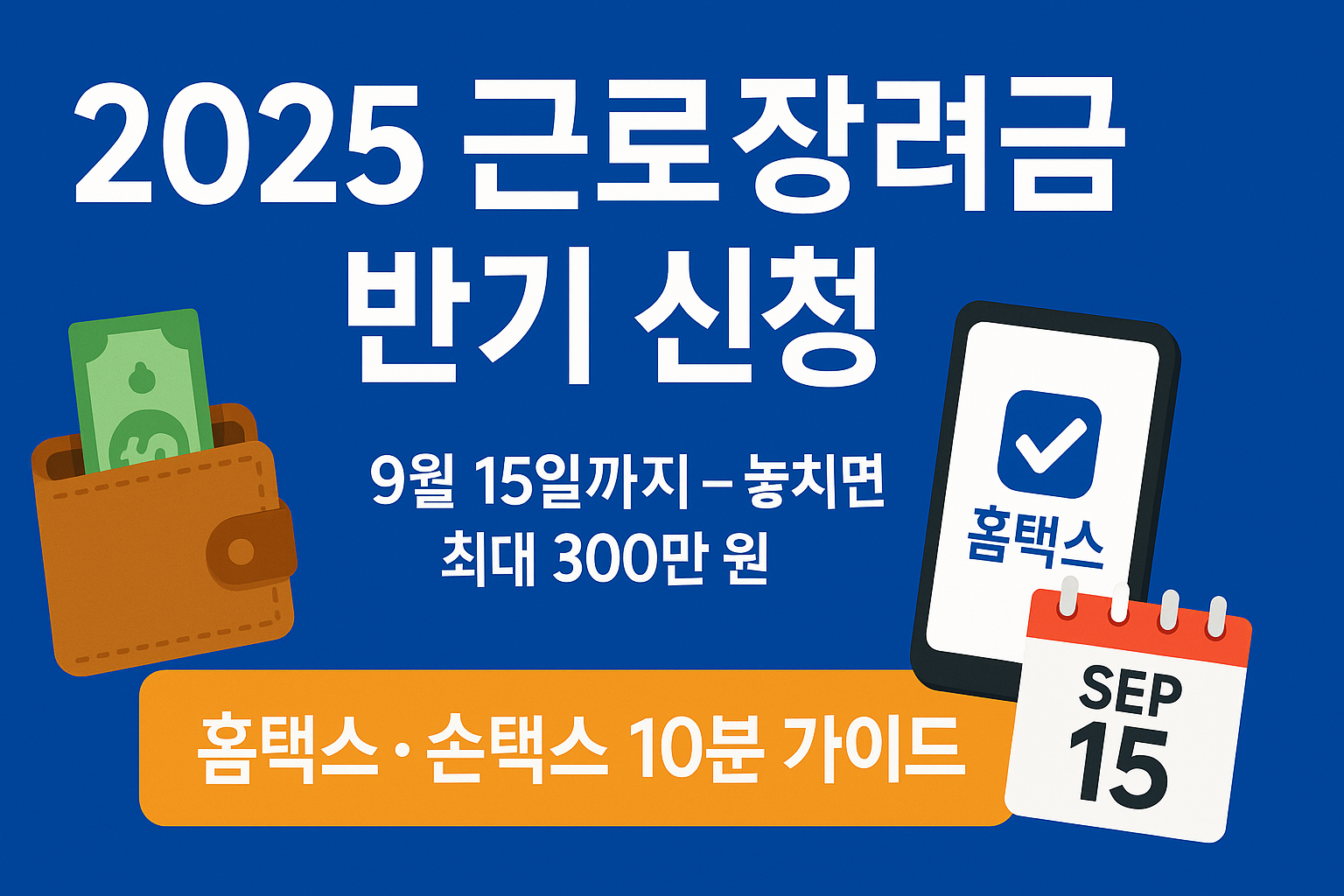 2025 근로장려금 반기 신청 — 9월 15일(오늘)까지 놓치면 최대 300만 원 손해